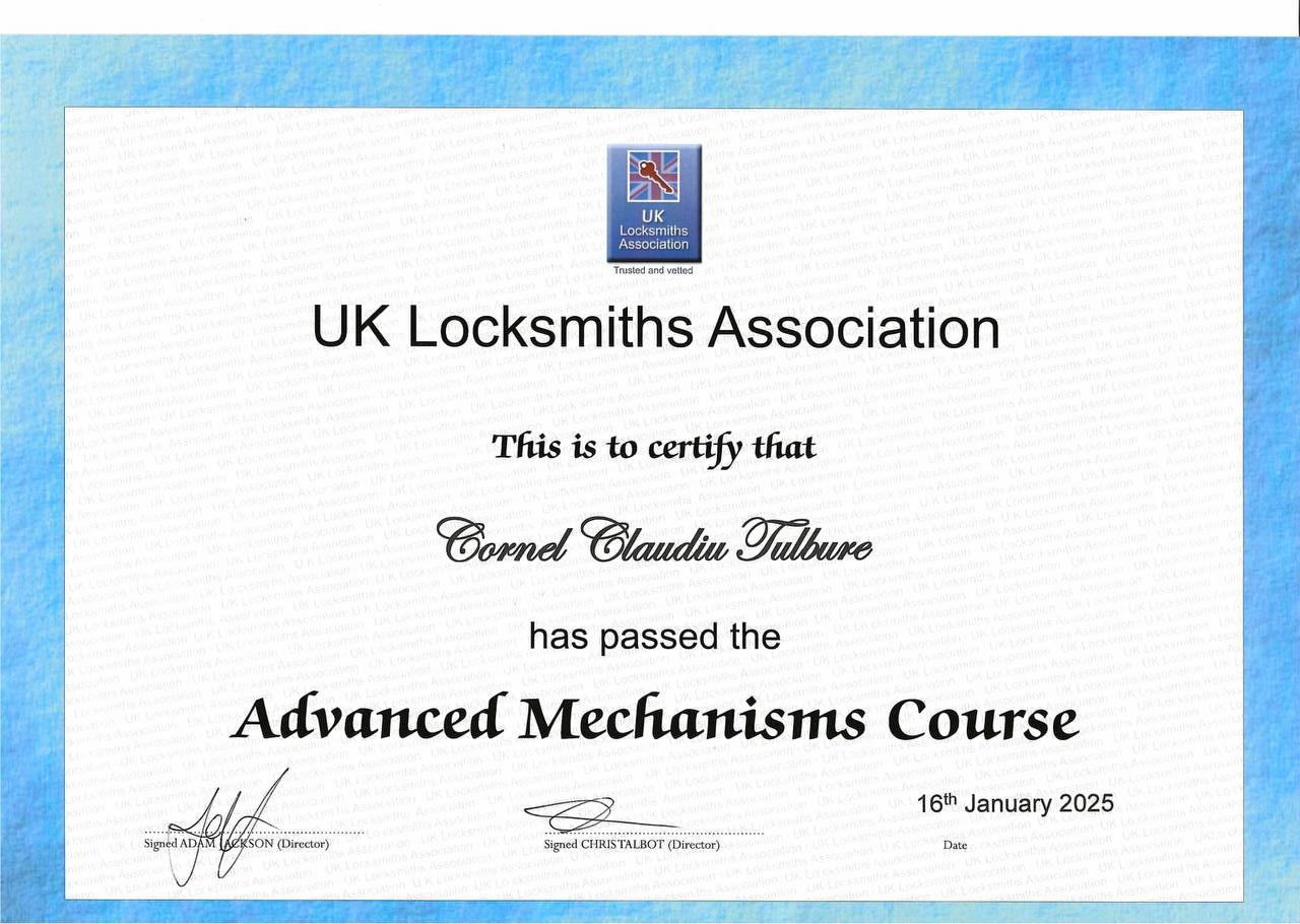 UK Locksmiths Association Certificate
